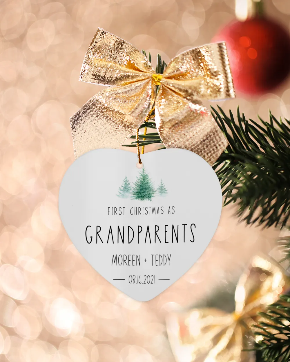 First Christmas as Grandparents With Name and Year | Newlywed Couple | First-time Parents | Engagement, Miss to Mrs, Couples Gift, Wedding| Christmas Ornament | Pine Tree Ornaments