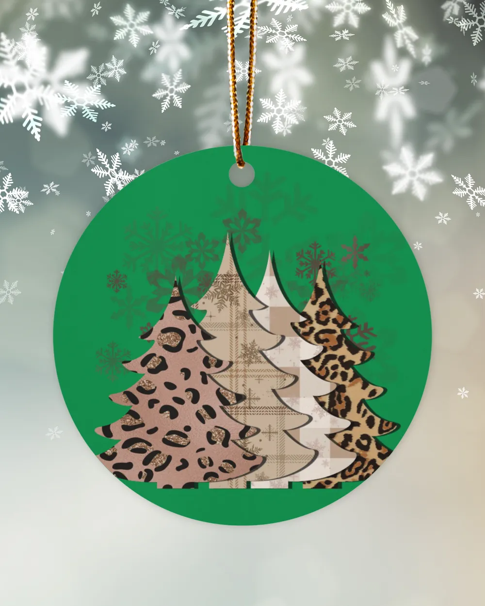 Leopard Print Christmas Tree Ornament - Circle