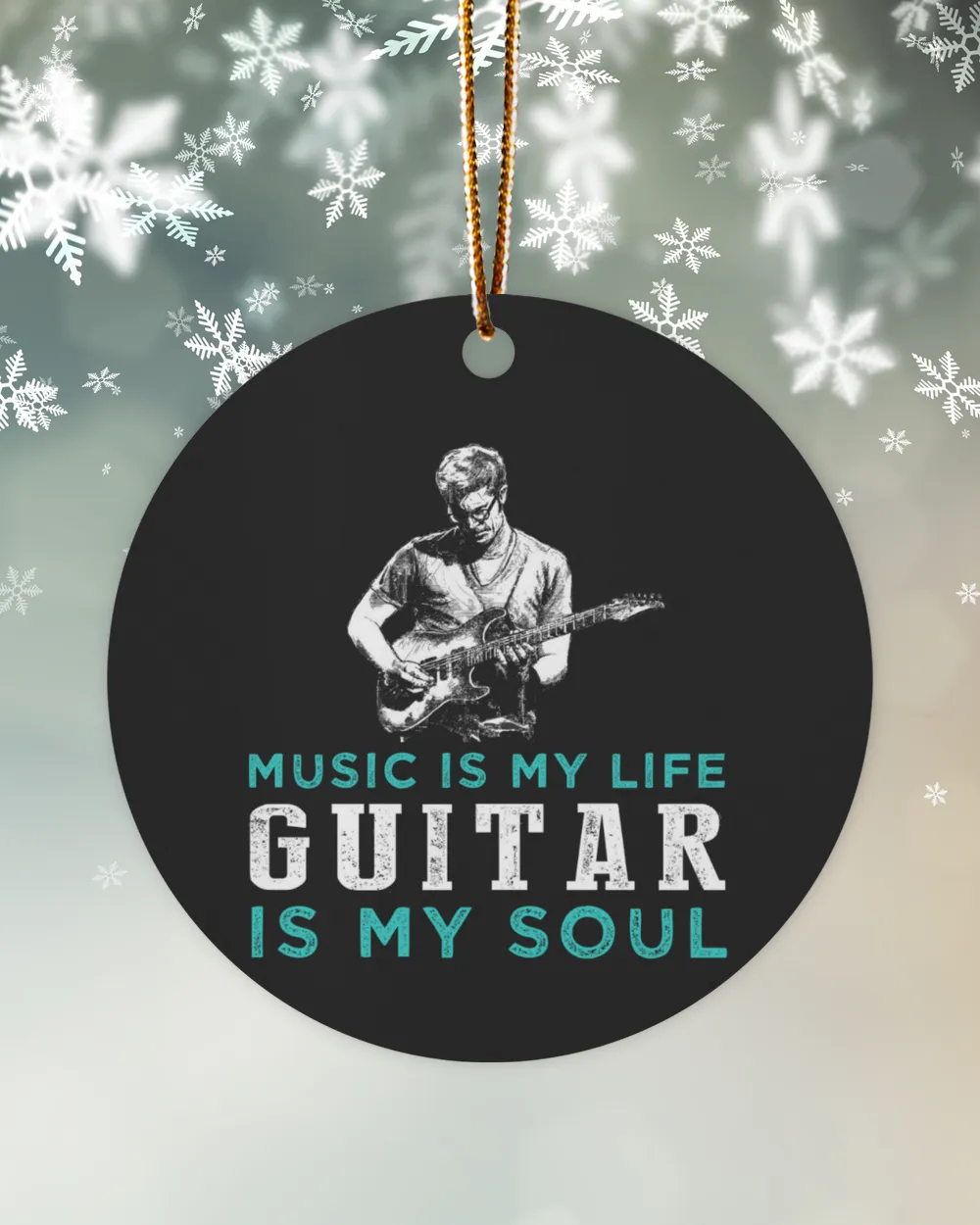 Music is my life guitar is my soul for the occasion of merry christmas and new year 2022 Wood Ornament - Circle black __one-sided single