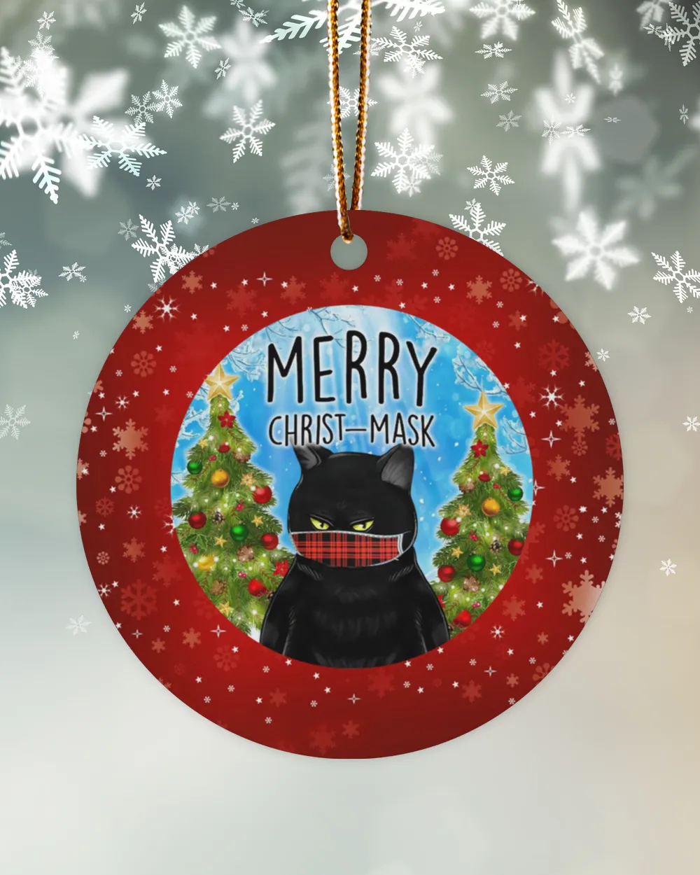Black Cat Merry Christ-mask Circle Ornament