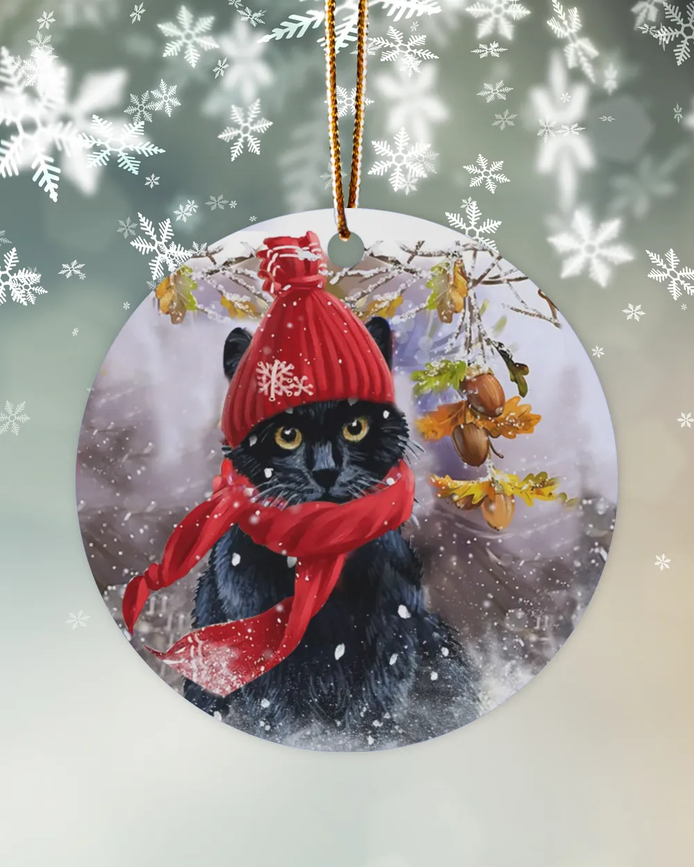 Black Cat Winter Spirit Ornament