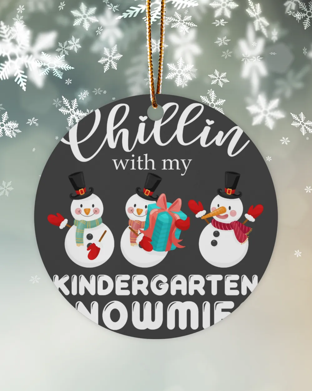Chillin With My Kindergarten Snowmies Ornament - Circle, Snow scarecrow gift box