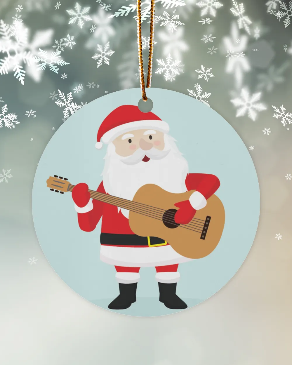 Santa claus plays guitar  for christmas and new year 2022 Wood Ornament - Circle white __one-sided single