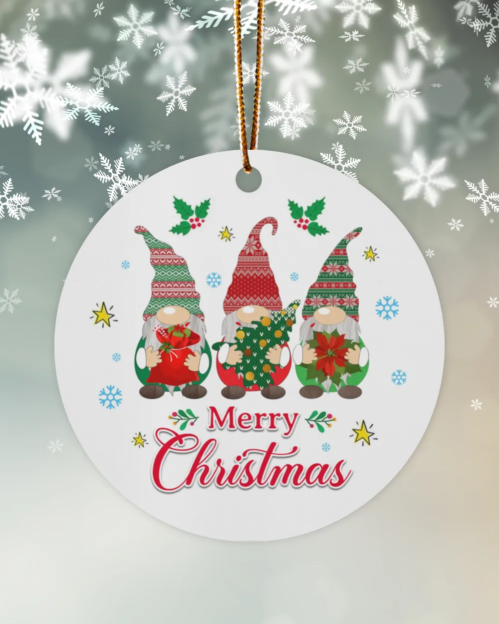 Merry Christmas Gnomes Ornament, Gnomes 2021 Ornament, Gnomes Christmas Ornament, Christmas Tree Hanging Decor, Ceramic Ornament