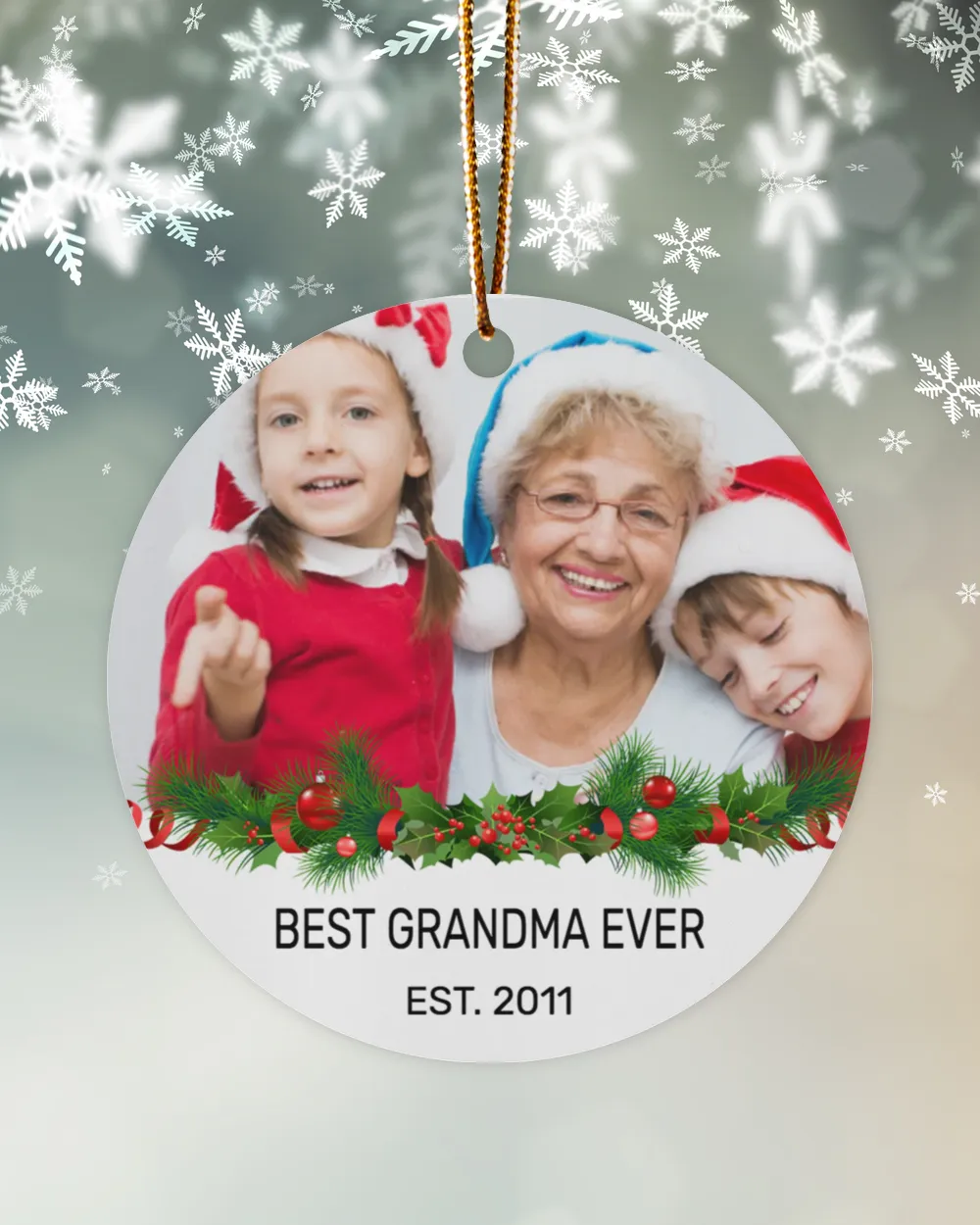 Best Grandma Grandpa Ever Est Personalized Custom Photo Christmas Ornament Gift