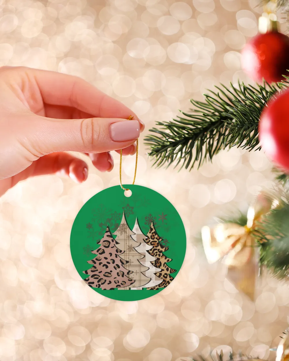 Leopard Print Christmas Tree Ornament - Circle