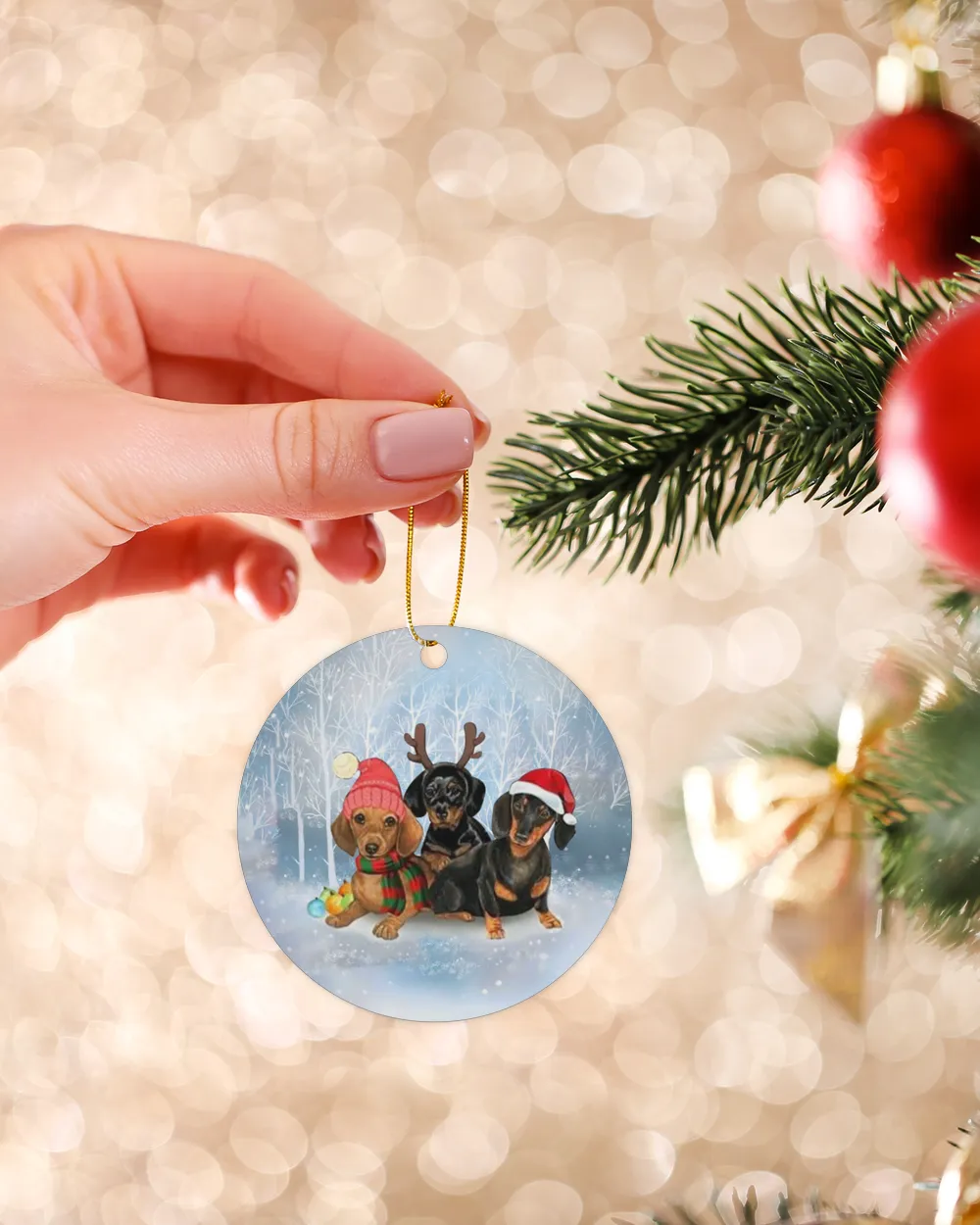 Dachshunds Christmas Circle Ornament