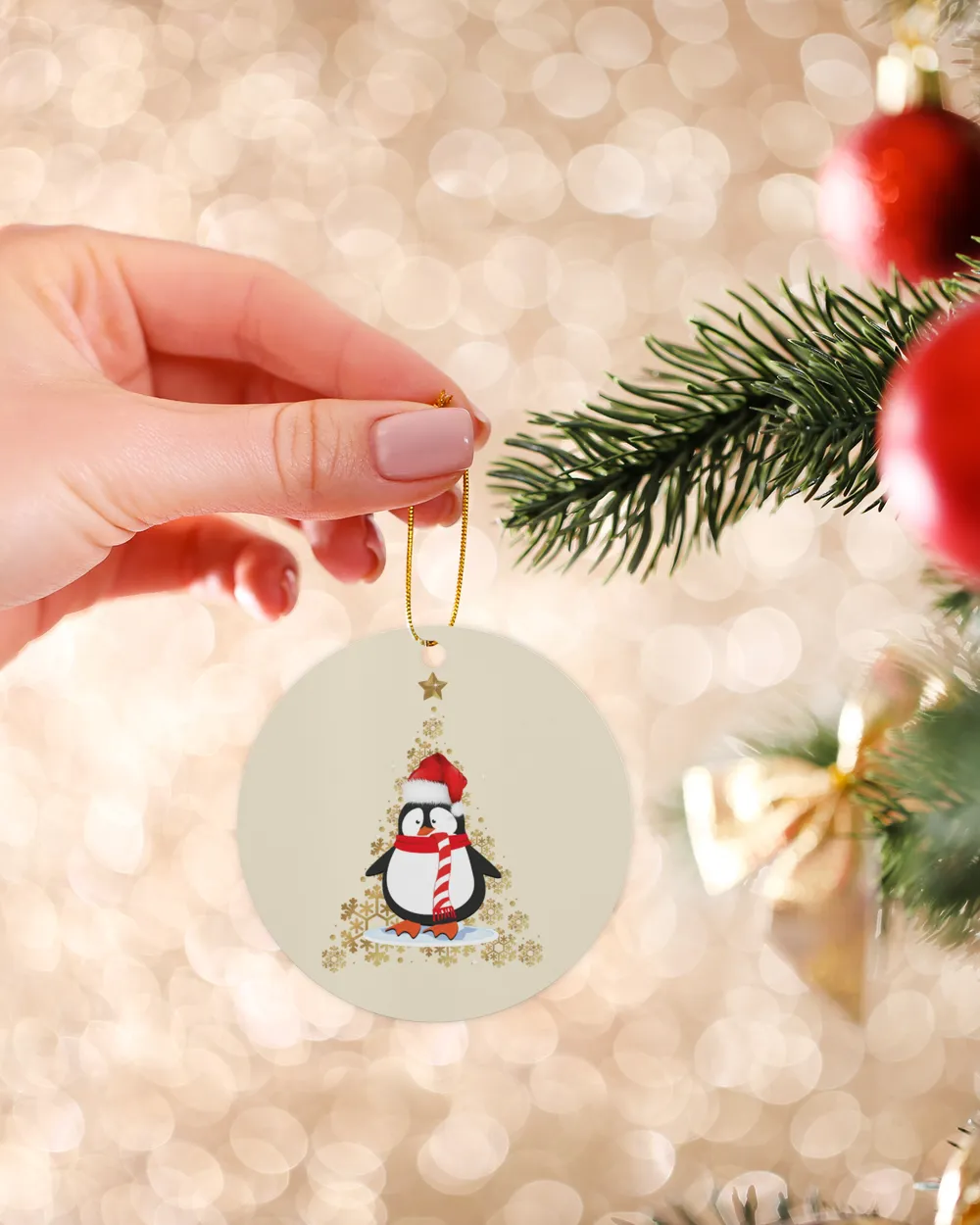 Penguin Christmas Snowflakes Tree Ornament - Circle