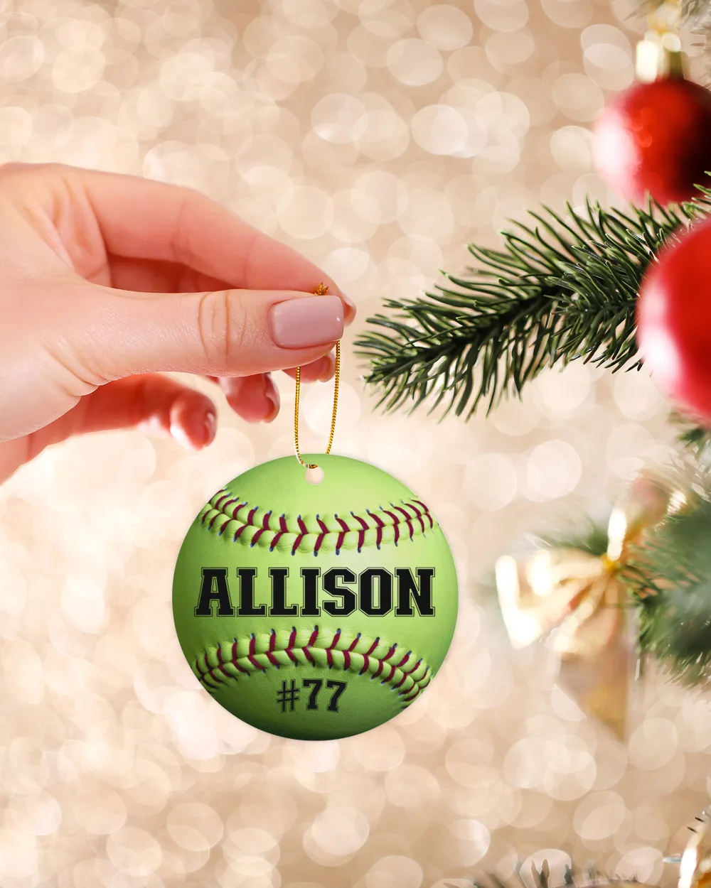 Personalized Custom Number Name Softball Ornament  Gifts For Christmas Wood Ornament - Circle white __one-sided single