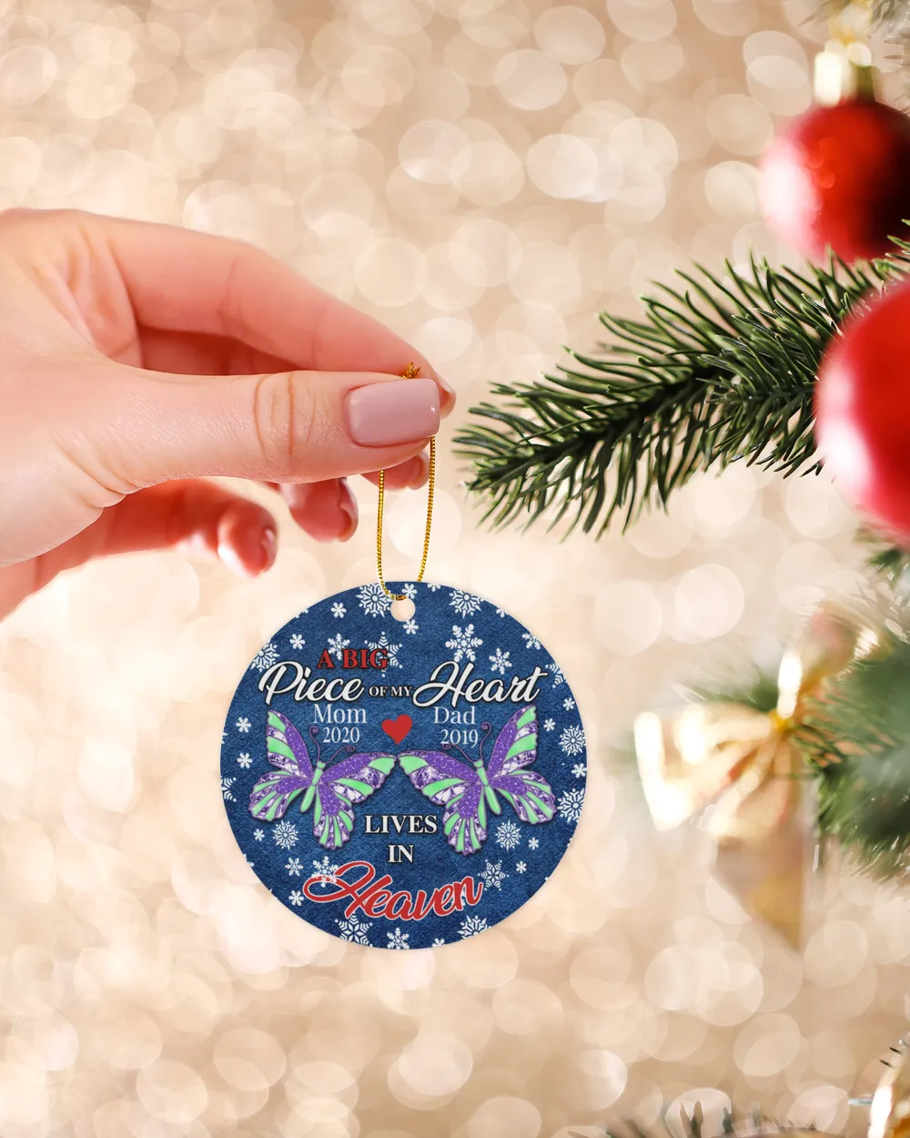 RD Personalized Memorial Ornament, A Big Peace Of My Heart Lives In Heaven Circle Ornament, Christmas Ornaments Gifts