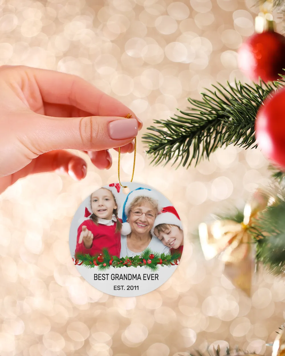 Best Grandma Grandpa Ever Est Personalized Custom Photo Christmas Ornament Gift