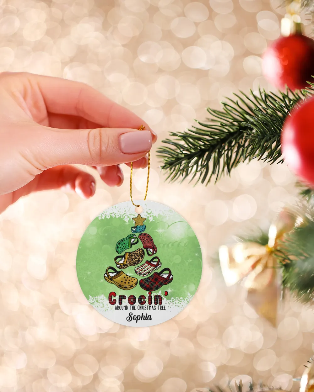 RD Personalized Crocin Around The Christmas Tree Ornament, Funny Christmas Gift, Crocs, Crocs Sandal Christmas Ornament