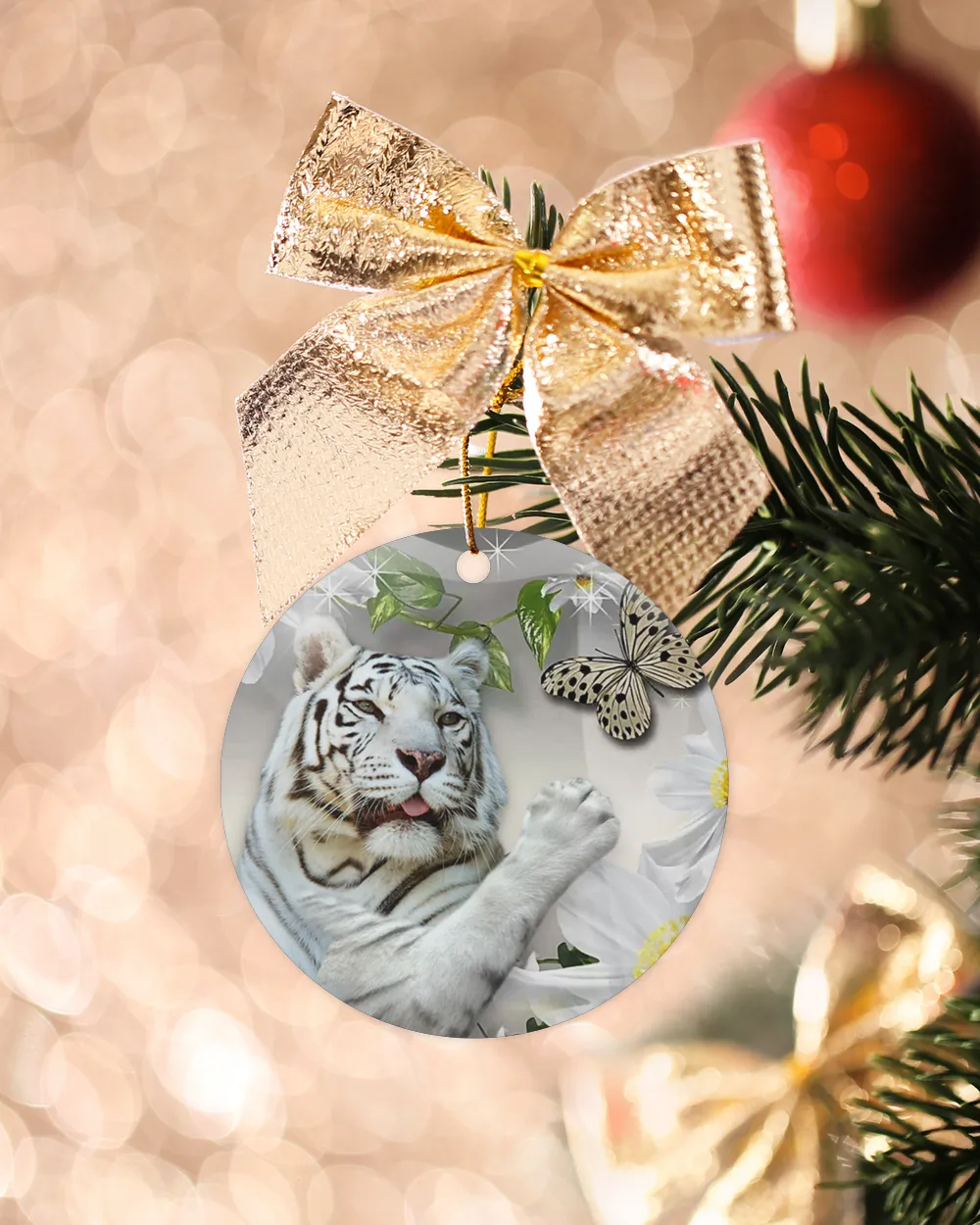 White Tiger Daisy Circle Ornament