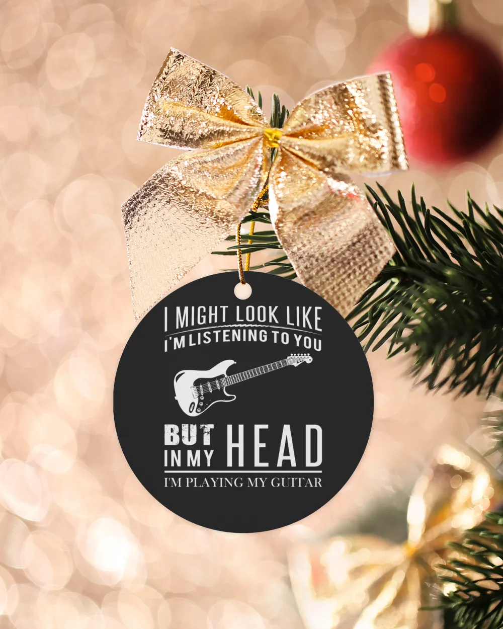 I might look like i'm listening to you but in my head i'm playing guitar Wood Ornament - Circle black __one-sided single