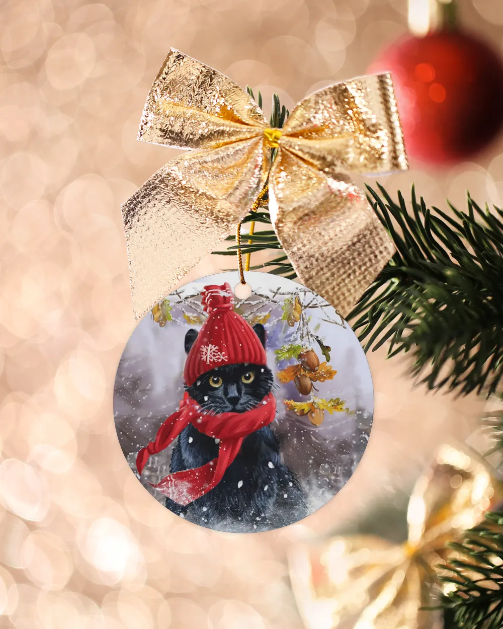 Black Cat Winter Spirit Ornament