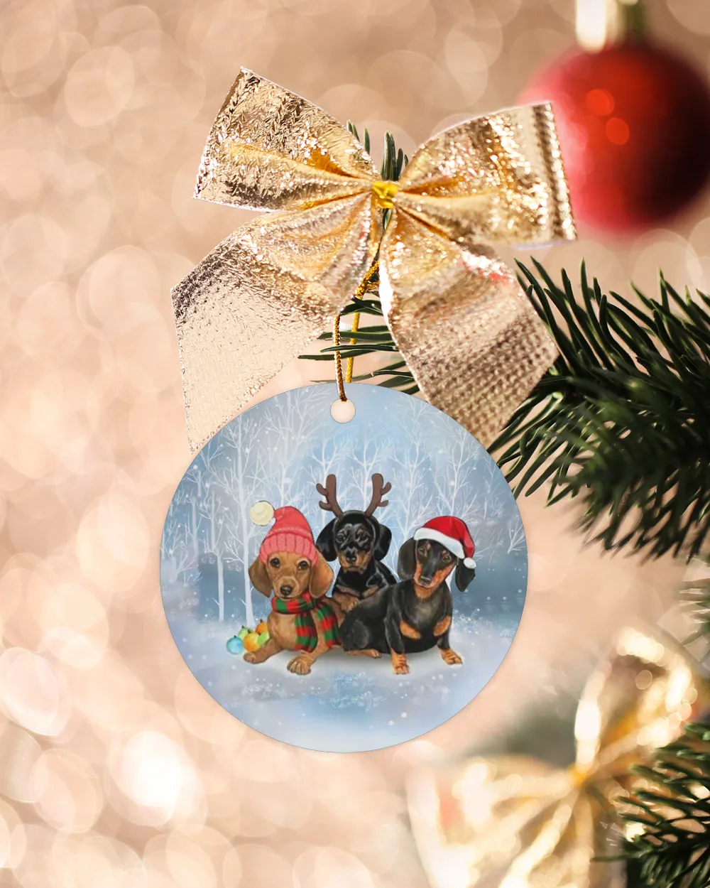 Dachshunds Christmas Circle Ornament