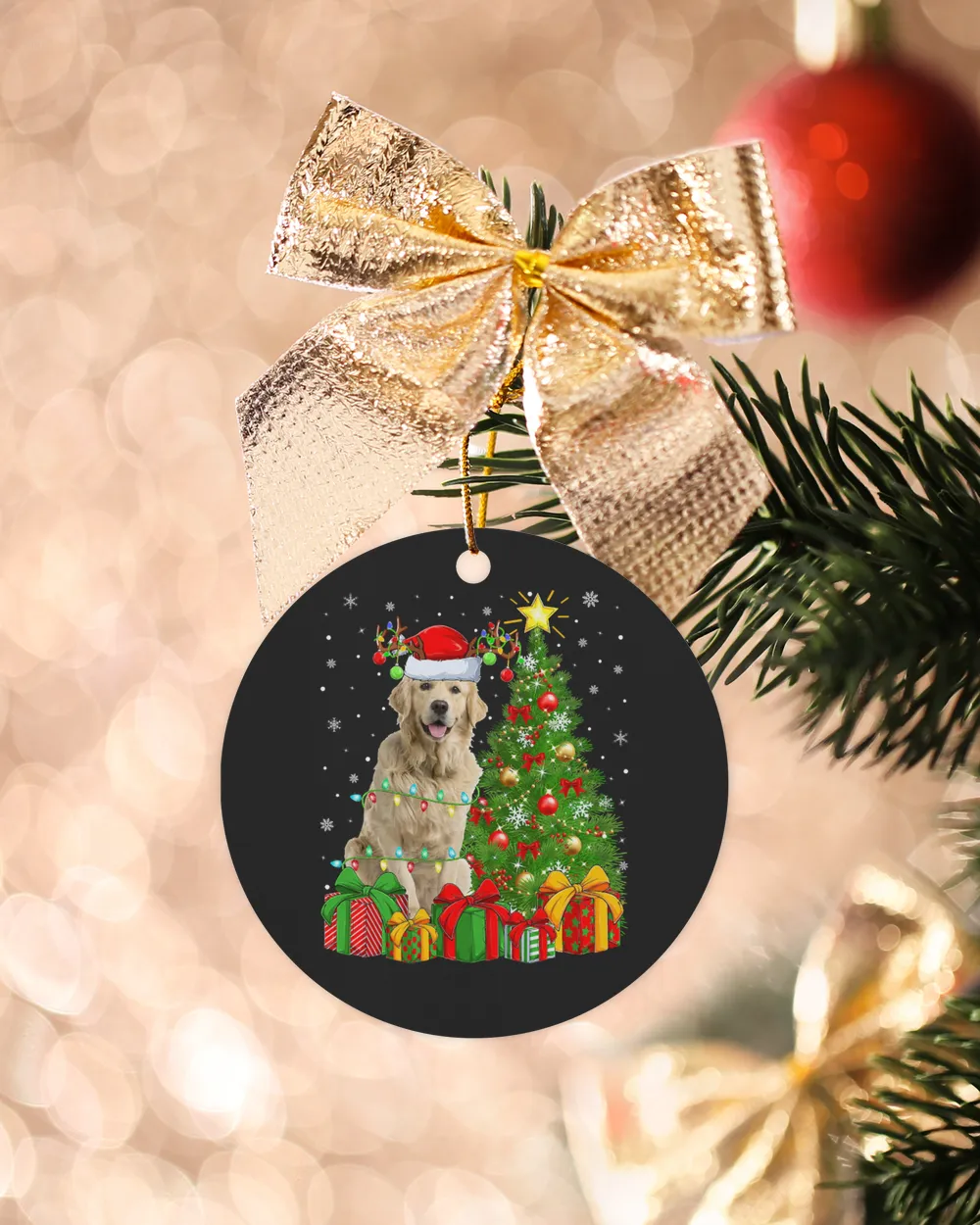 Golden Retriever Lighting Xmas Tree Santa Hat Golden Retriever Dog Christmas 182