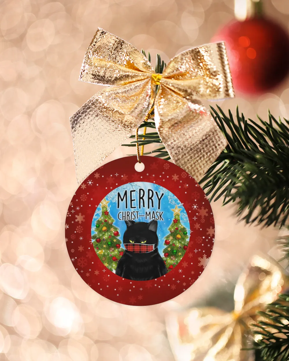 Black Cat Merry Christ-mask Circle Ornament