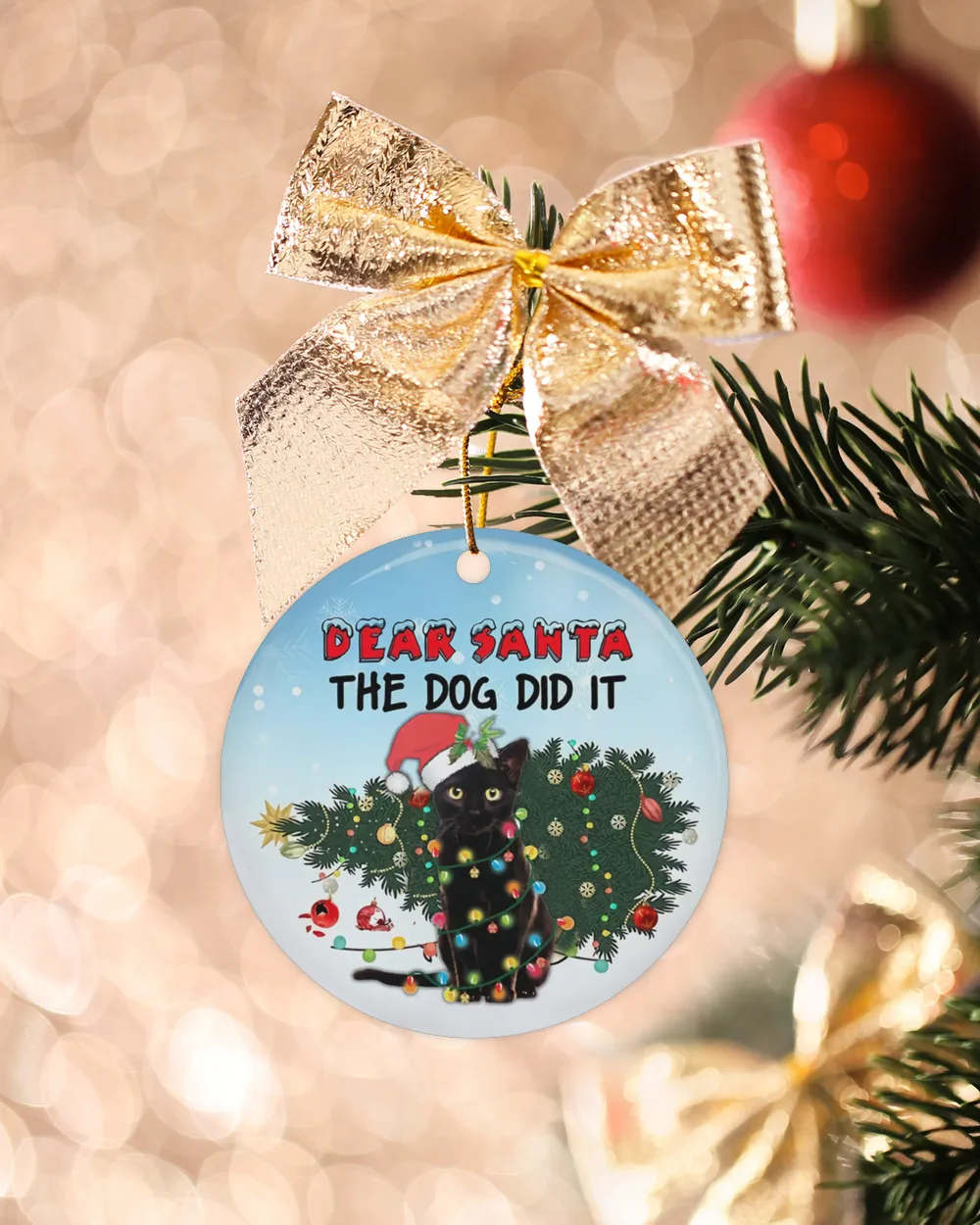 Black Cat The Dog Did It Circle Ornament