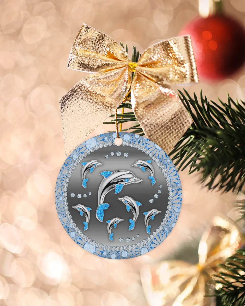 Blue Dolphins Circle Ornament