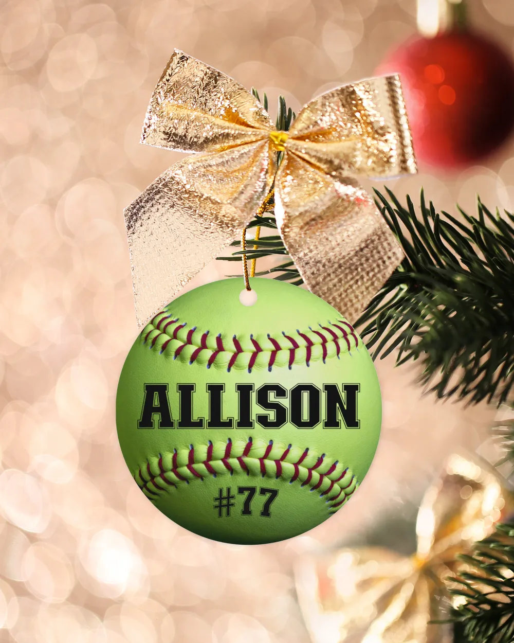 Personalized Custom Number Name Softball Ornament  Gifts For Christmas Wood Ornament - Circle white __one-sided single