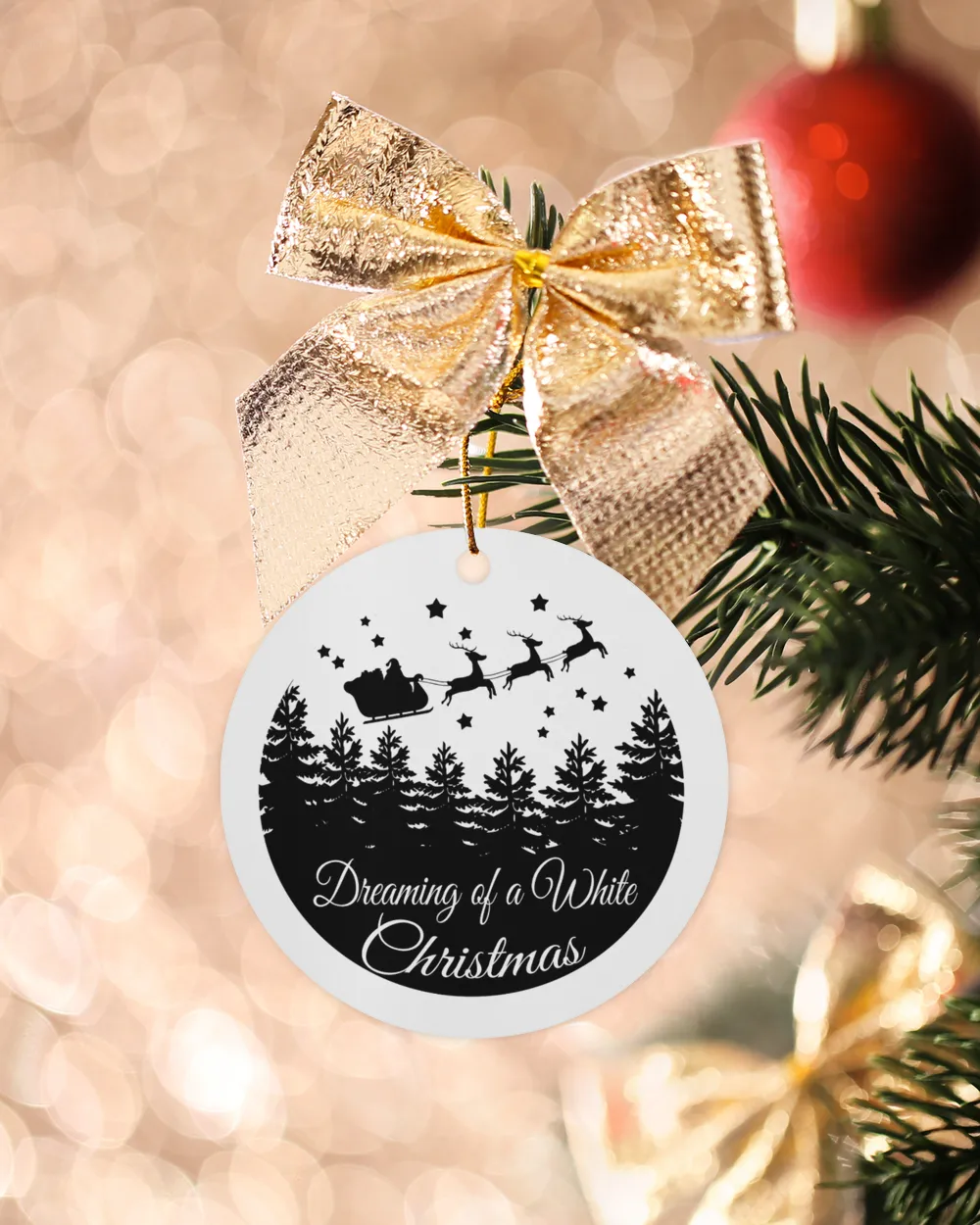 Dreaming Of A White Christmas Ornament - Circle
