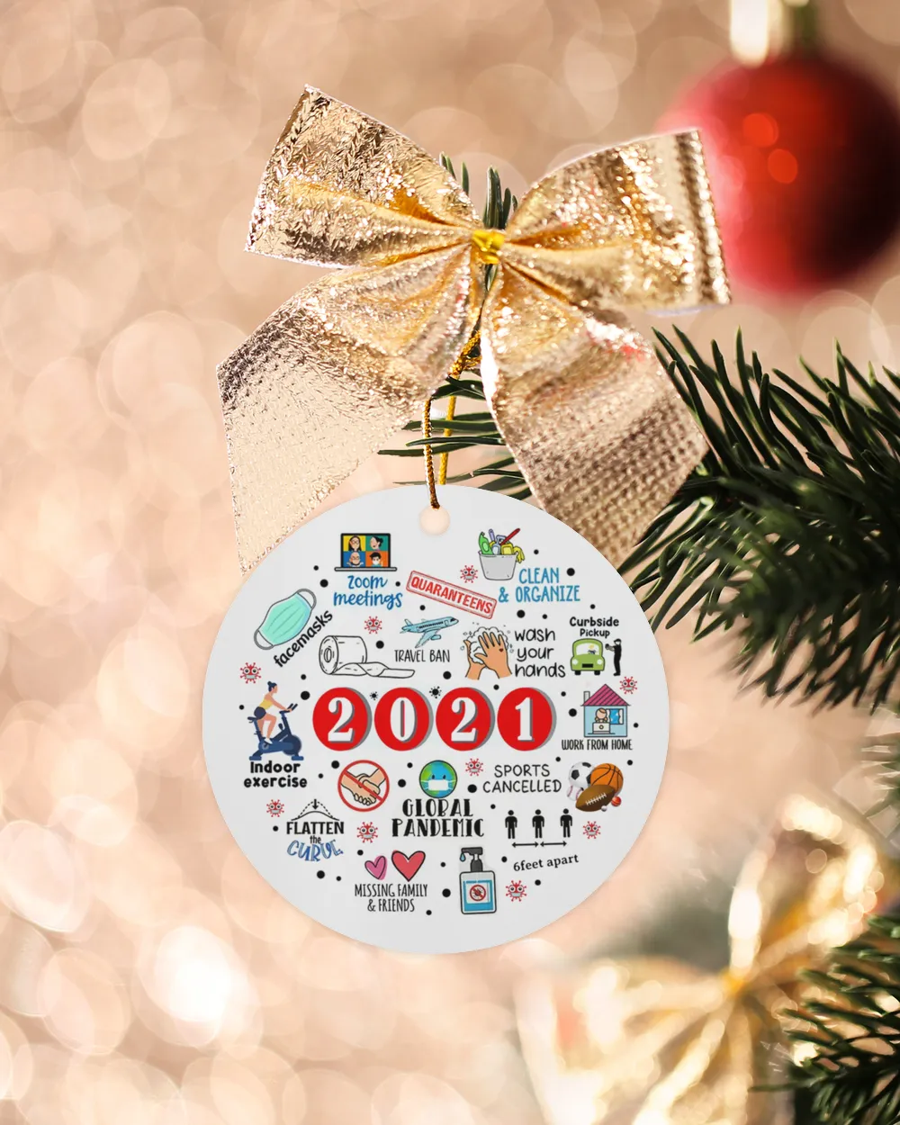 Quarantine 2021 Ornaments, Pandemic Ornaments for Christmas Tree, Pandemic Christmas Ornament 2021 A Year to Remember Christmas Ceramic Circle Ornamentz