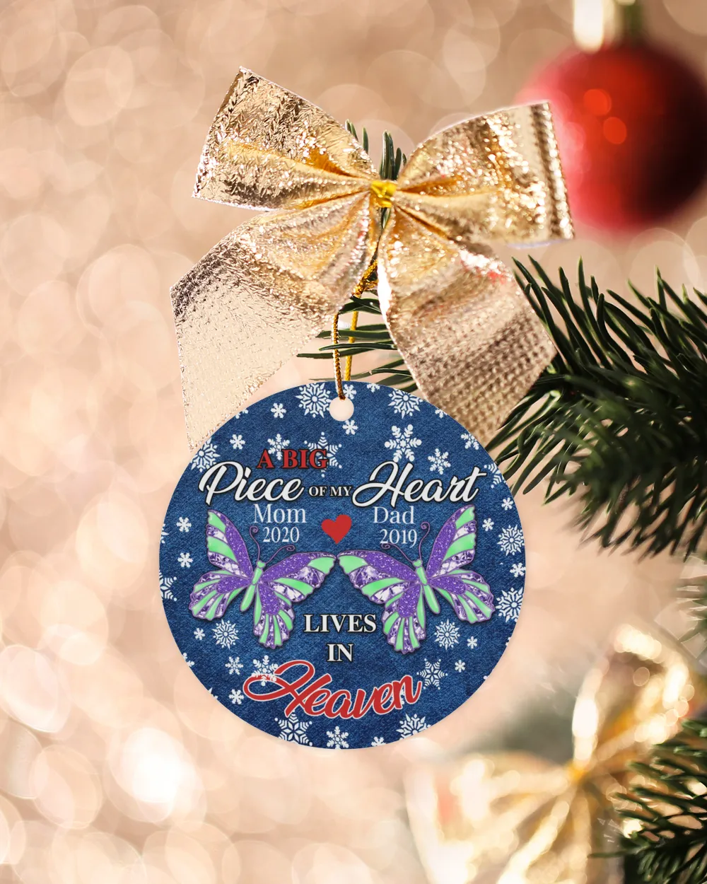 RD Personalized Memorial Ornament, A Big Peace Of My Heart Lives In Heaven Circle Ornament, Christmas Ornaments Gifts