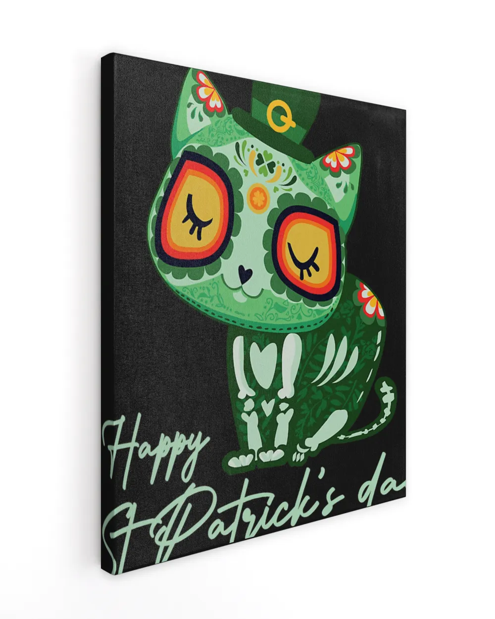 Day of Dead Sugar Skull Cat Leprechaun Hat St Patrick's Day T-Shirt