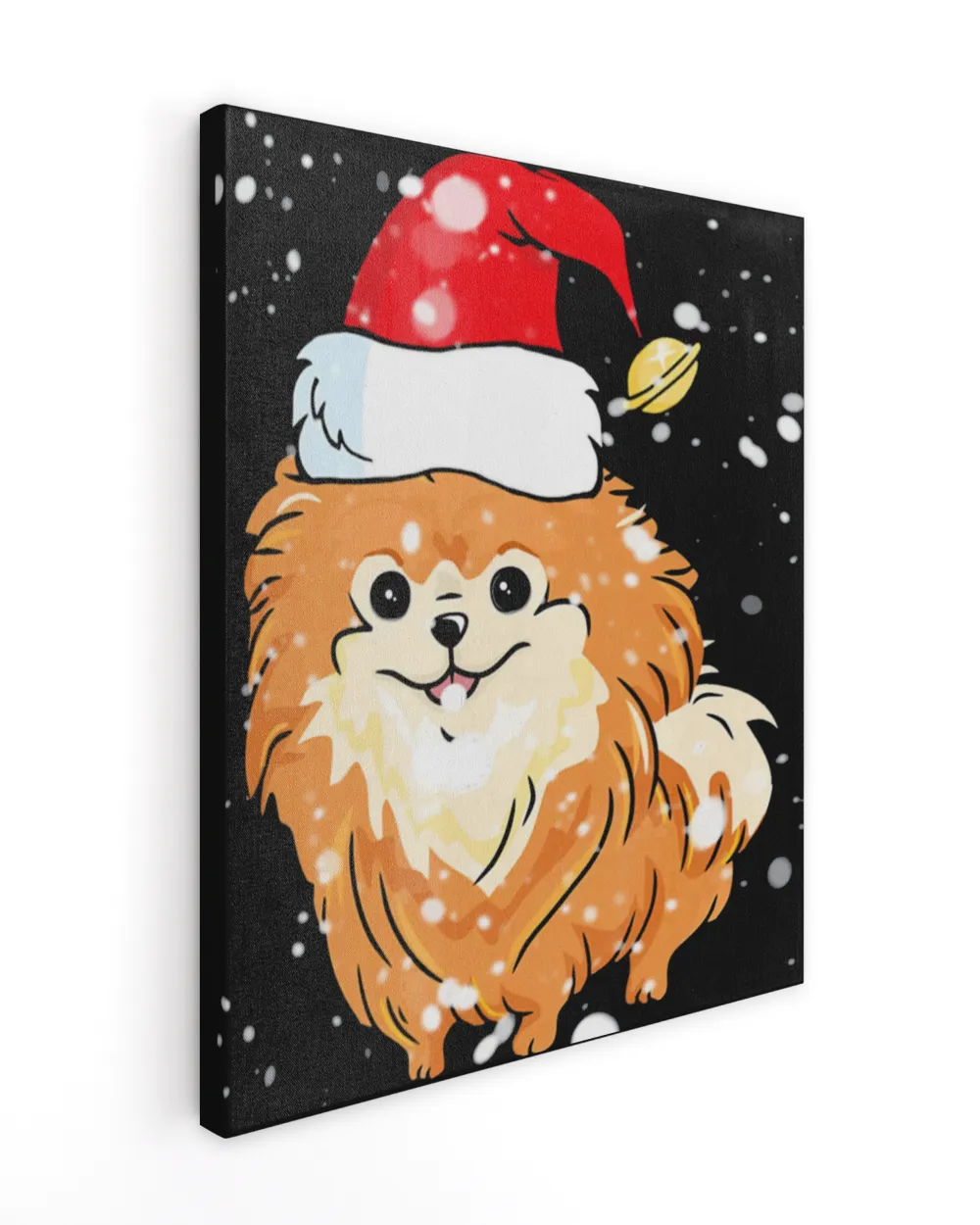 Pomeranian Licking Snow on Nose Santa Xmas Hat T-shirt