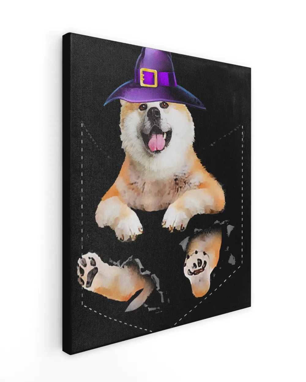 Akita Witchs Hat Broom Pocket Dog Halloween Shirt