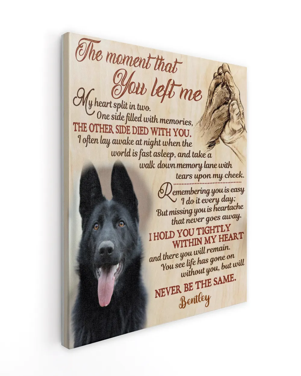Personalized Custom The Moment That You Left Me My Heart Dog Pet Memorial Canvas Art Poster DC16 Ready To Hang Portrait Canvas white 11x14in