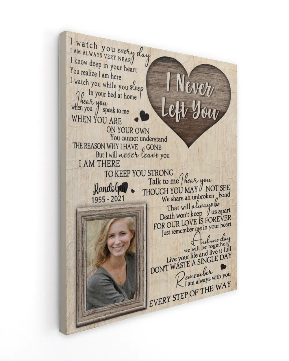 Personalized Custom I Never Left You Heart Memorial Canvas Art FC60 Ready To Hang Portrait Canvas white 11x14in
