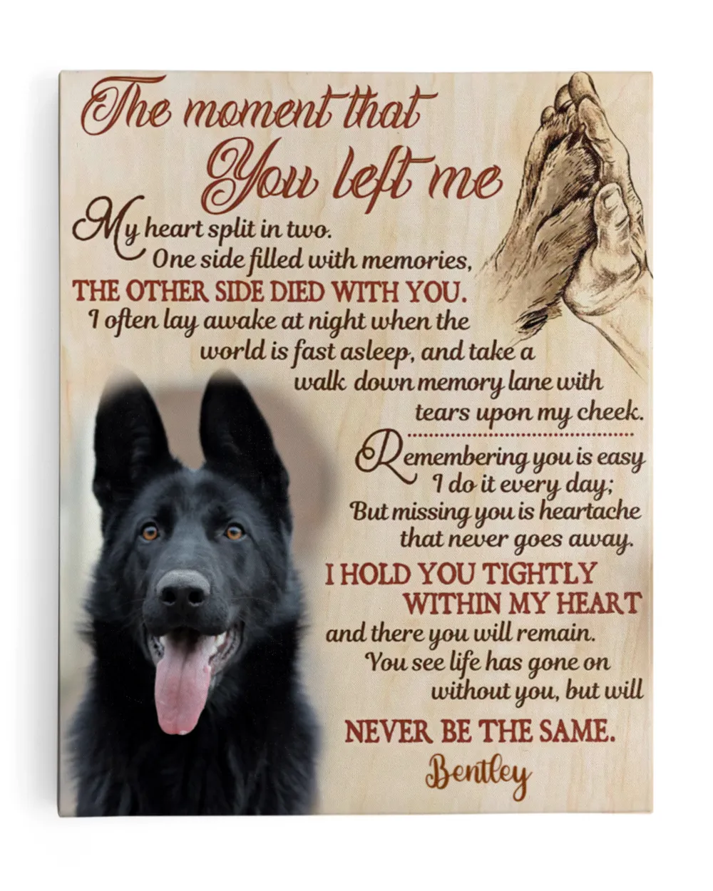 Personalized Custom The Moment That You Left Me My Heart Dog Pet Memorial Canvas Art Poster DC16 Ready To Hang Portrait Canvas white 11x14in