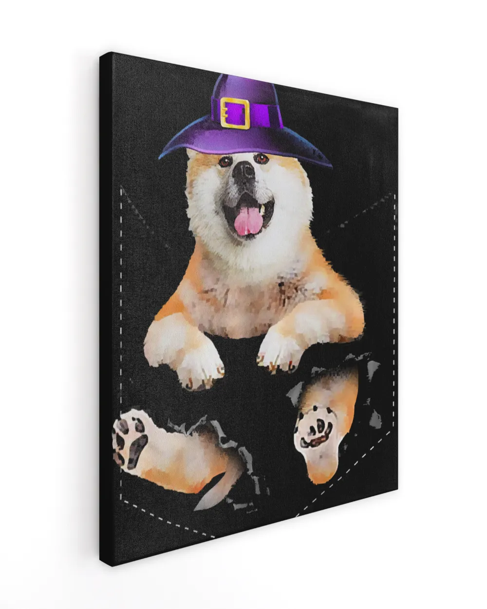 Akita Witchs Hat Broom Pocket Dog Halloween Shirt