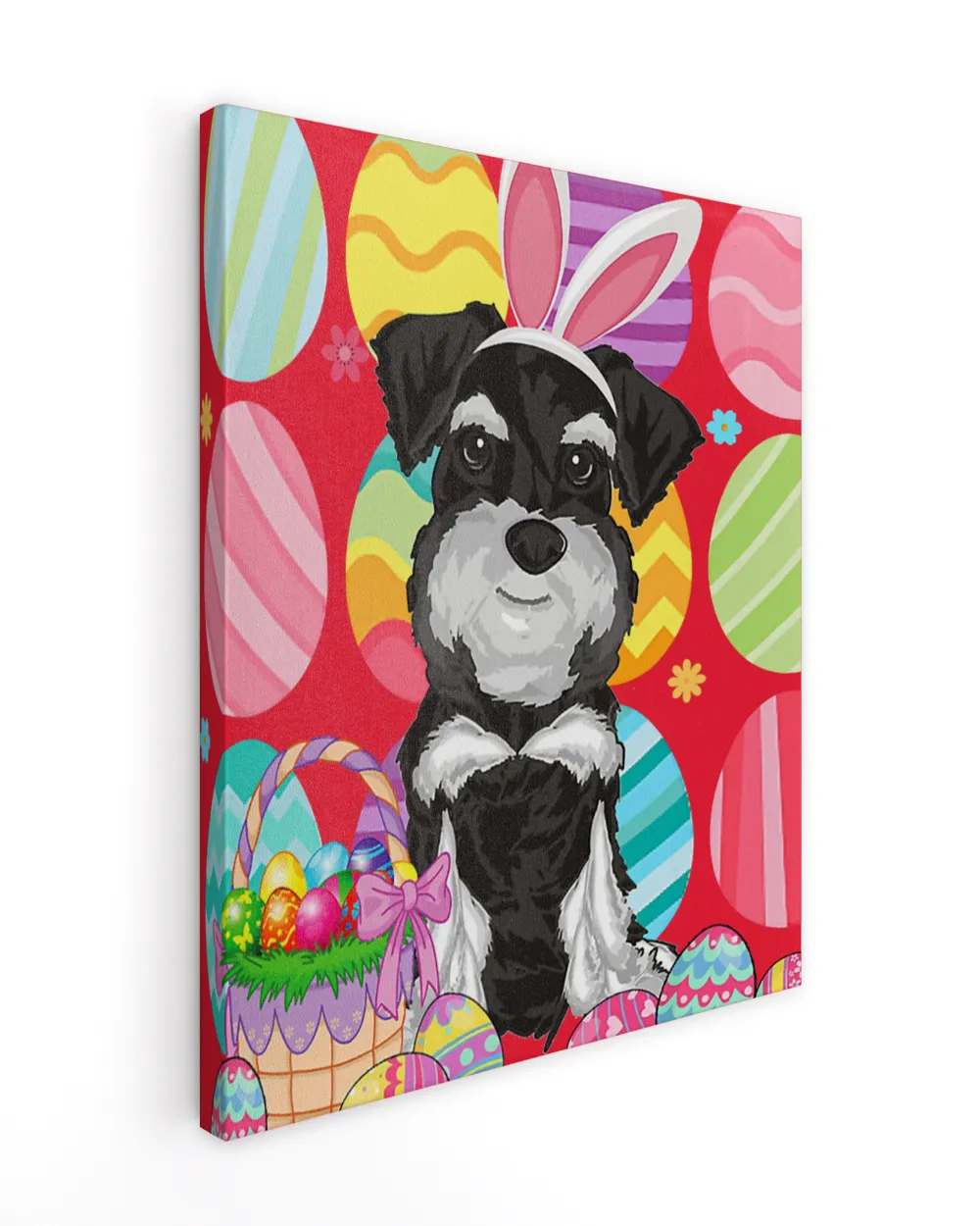 Cute Schnauzer Easter Bunny Ear Colorful Easter Egg Basket T-Shirt