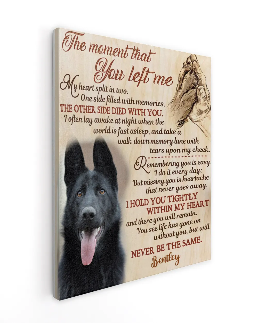 Personalized Custom The Moment That You Left Me My Heart Dog Pet Memorial Canvas Art Poster DC16 Ready To Hang Portrait Canvas white 11x14in