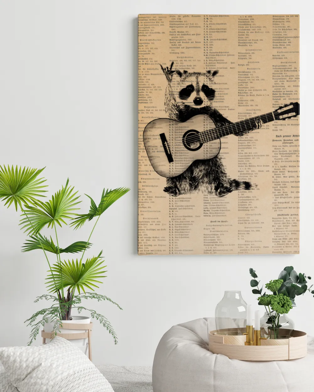 Raccoon Playing Guitar Guitar Player Cat Vintage