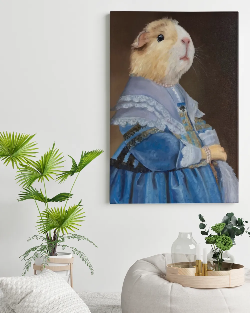 Guinea Pig Portrait on Stretch Fabric Wall Art Decor, ready to hang!