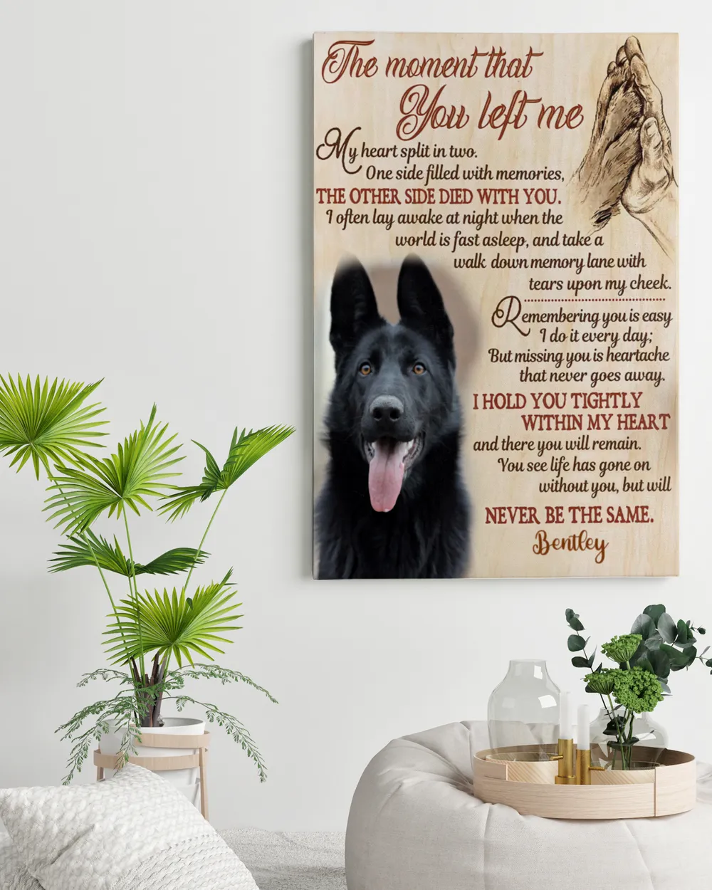Personalized Custom The Moment That You Left Me My Heart Dog Pet Memorial Canvas Art Poster DC16 Ready To Hang Portrait Canvas white 11x14in