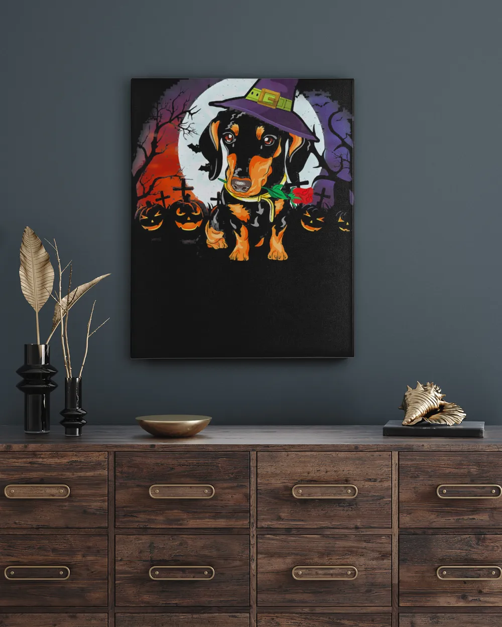 Cute Halloween Dachshund Puppy Pumpkins