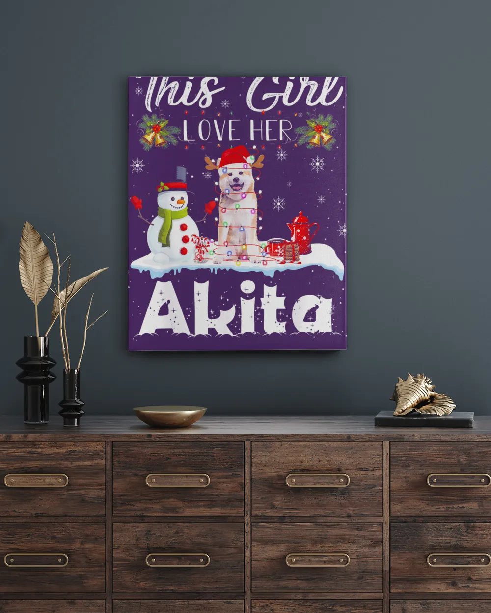Snow _ Xmas Gifts This Girl Love Her Akita Reindeer Hat T-Shirt