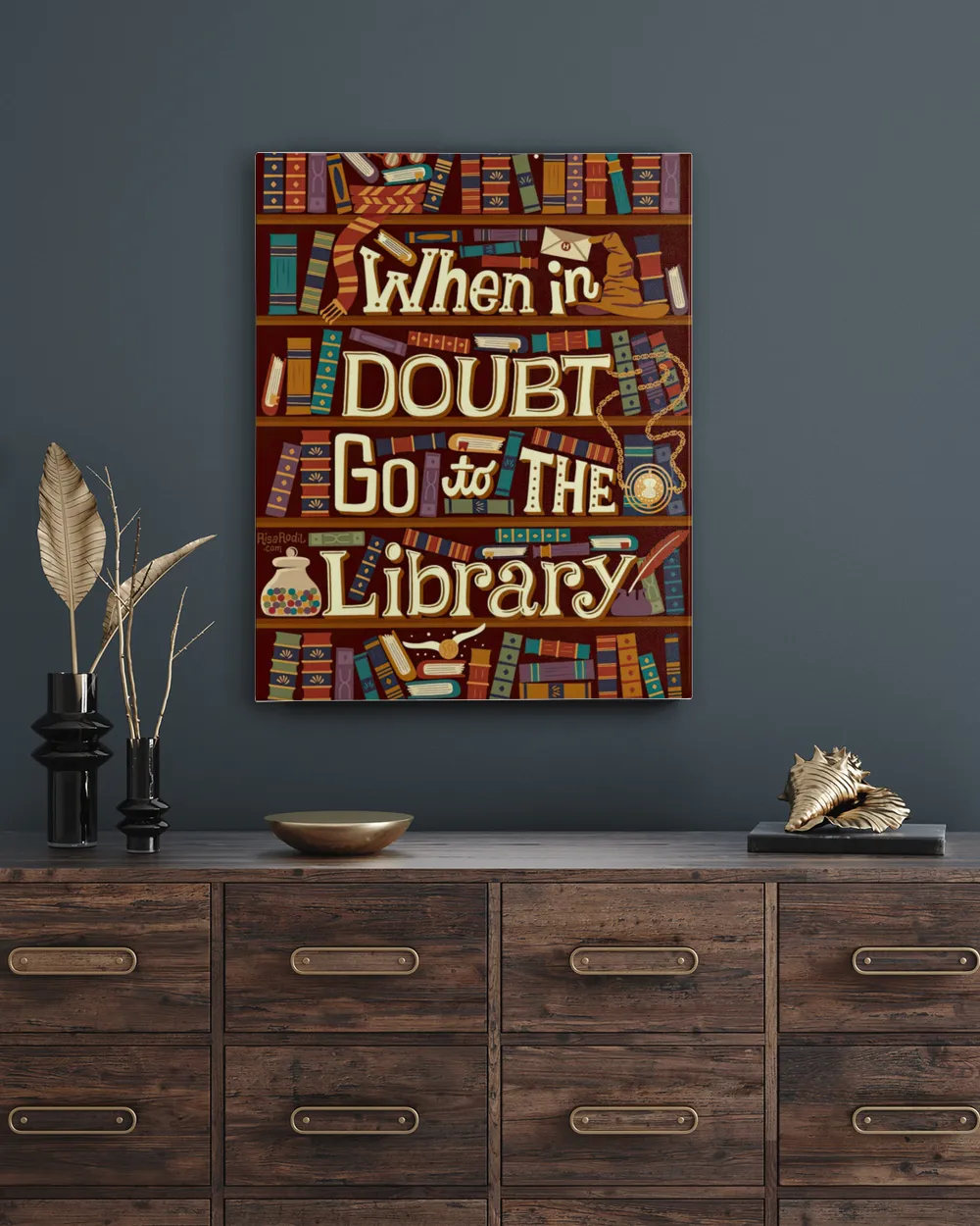 When In Doubt Go To The Library Poster and Canvas Ready To Hang Portrait Canvas white 11x14in