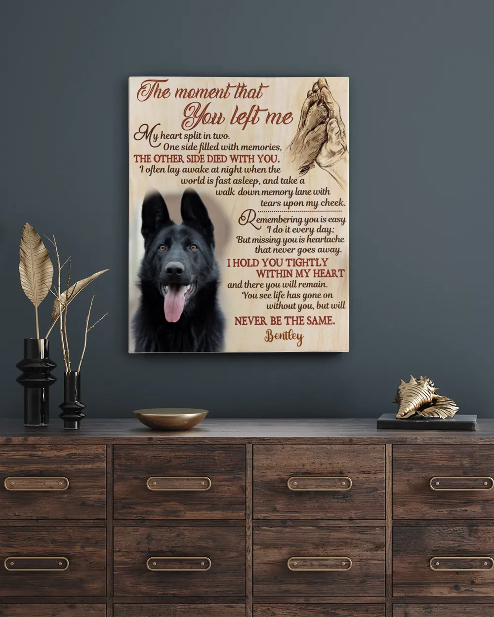Personalized Custom The Moment That You Left Me My Heart Dog Pet Memorial Canvas Art Poster DC16 Ready To Hang Portrait Canvas white 11x14in