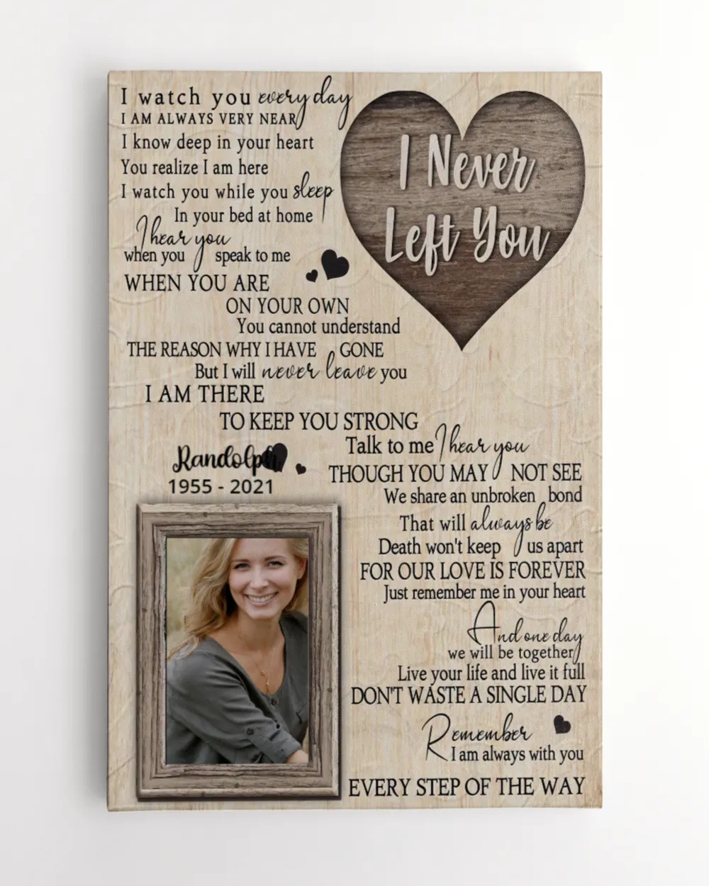 Personalized Custom I Never Left You Heart Memorial Canvas Art FC60 Ready To Hang Portrait Canvas white 11x14in