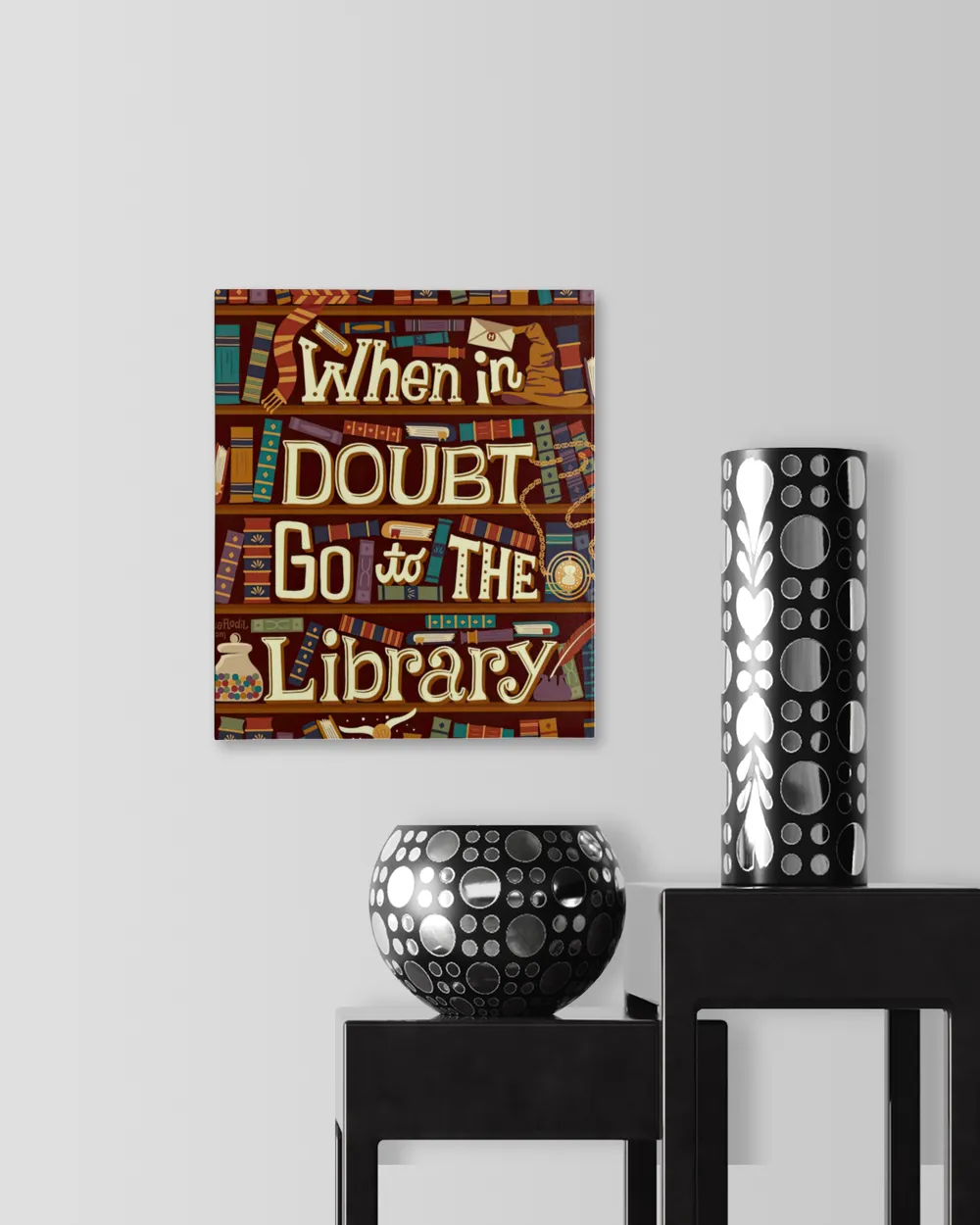 When In Doubt Go To The Library Poster and Canvas Ready To Hang Portrait Canvas white 11x14in