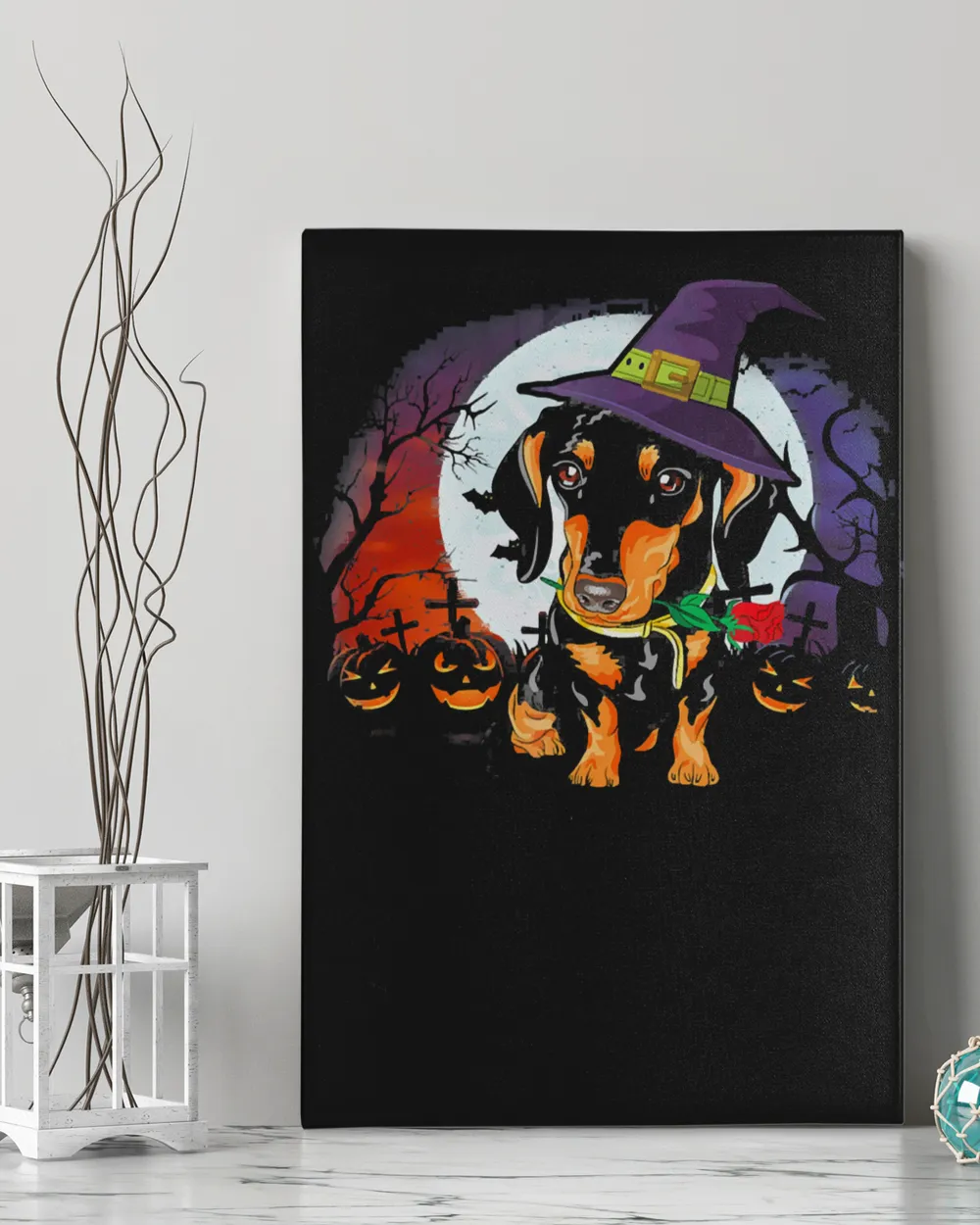 Cute Halloween Dachshund Puppy Pumpkins