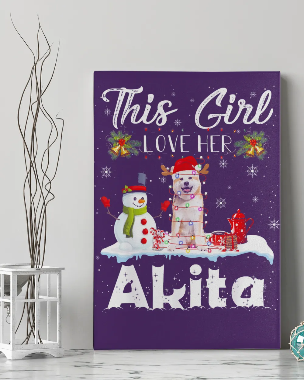 Snow _ Xmas Gifts This Girl Love Her Akita Reindeer Hat T-Shirt