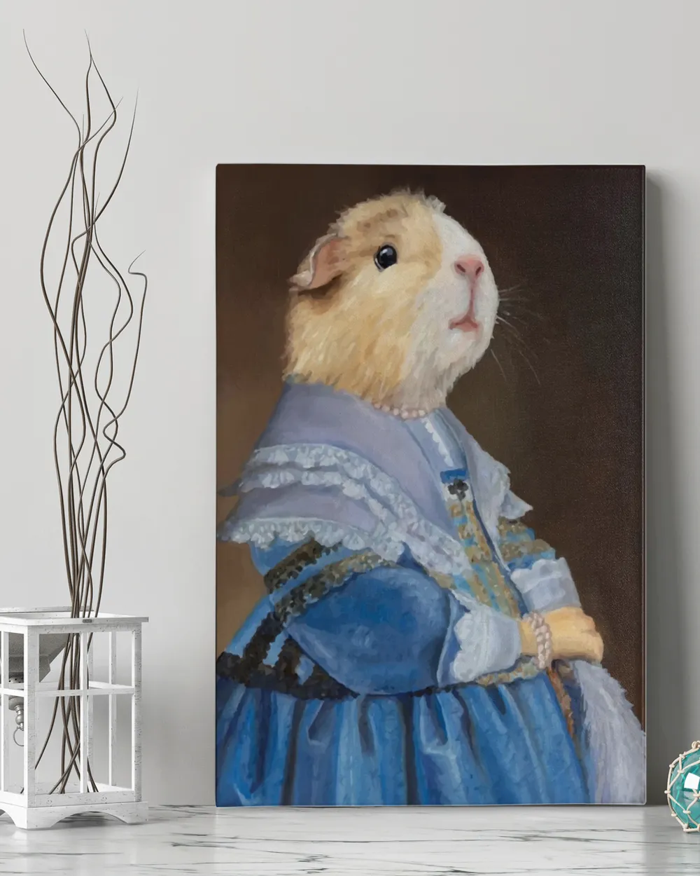 Guinea Pig Portrait on Stretch Fabric Wall Art Decor, ready to hang!