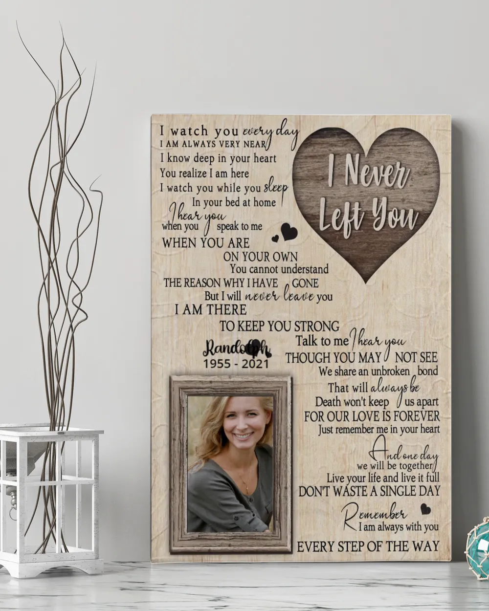 Personalized Custom I Never Left You Heart Memorial Canvas Art FC60 Ready To Hang Portrait Canvas white 11x14in